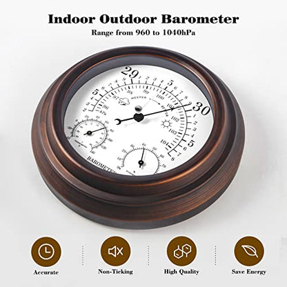 8 in Steel Barometer Thermometer Hygrometer Weather Station Wall Mounted