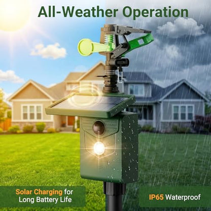 Solar Motion Activated Sprinklers for Animal Deterrent 1 Pack Cat Repellent Animal Sprinkler Repeller with Motion Sensor Flashing Lights Deer Rabbit Bird Squirrel for Yard Lawn Farm Backyard