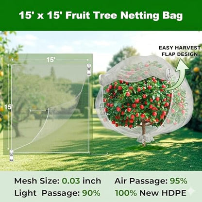 15'x15' Fruit Tree Netting with Zipper & Drawstring(2 Pack) - size: 15'x15' Tree Bag