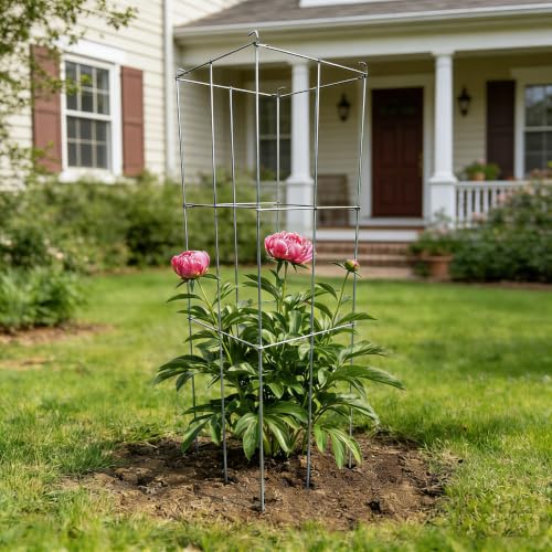 4 Pack 12x39 Inch Galvanized Folding Square Tomato Cages - size: 39in Sq-Galvanized-4Pack