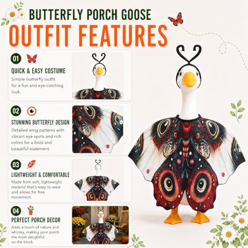 Butterfly Porch Goose Outfits Wing Cape Set for 23'' Goose - color: Red and White Moth