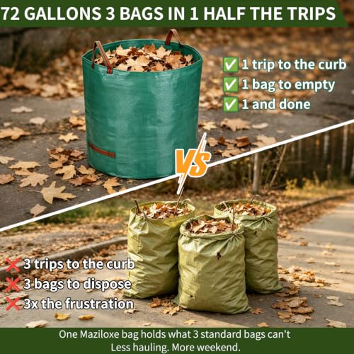 3Pack 72Gal Tear-Resistant Reusable Yard Waste Bags with Gloves