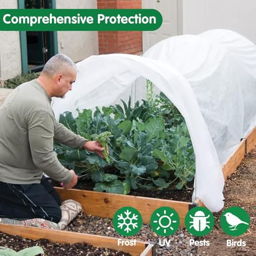 kockuu Plant Covers Freeze Protection, 10ft x 30ft 1.41 oz/yd² Frost Cloth Plant Blankets Floating Row Covers with 20 Stainless Steel Clips for Winter Plants Gardens Frost/Sun Pests Protection, White - color: White Plant Covers, size: 10*30ft