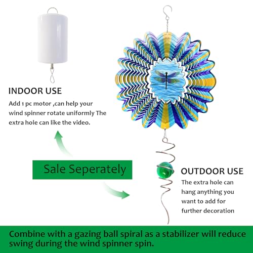 Animated Dragonfly Wind Spinner, 12inch Kinetic Metal Garden Decor - color: Animated Dragonfly