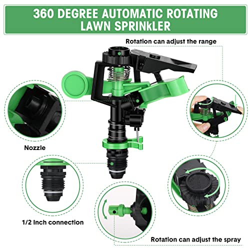 Sprinklers for Yard Garden Sprinkler 360 Degree Automatic Rotating Lawn Sprinkler with Water Stop Ring Adjustable Rotating Pulsating Sprinklers for Yard Ground Grass Irrigation System (16 Pack)