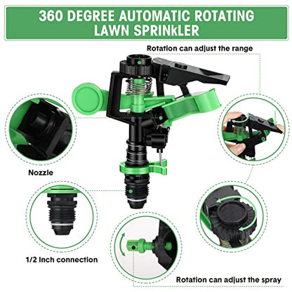 Sprinklers for Yard Garden Sprinkler 360 Degree Automatic Rotating Lawn Sprinkler with Water Stop Ring Adjustable Rotating Pulsating Sprinklers for Yard Ground Grass Irrigation System (16 Pack)