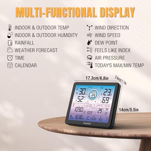 Raddy VP7 5-in-1 Wireless Weather Station, 7.4 Inch Color Display - style: VP7