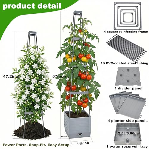 Tomato Planter with Trellis 57", 2-Pack Self Watering Raised Garden Bed with Trellis, Tomato Cages for Garden, Tomato Pots for Growing Tomatoes, Vegetable Planter, Tomato Plant Support Cage