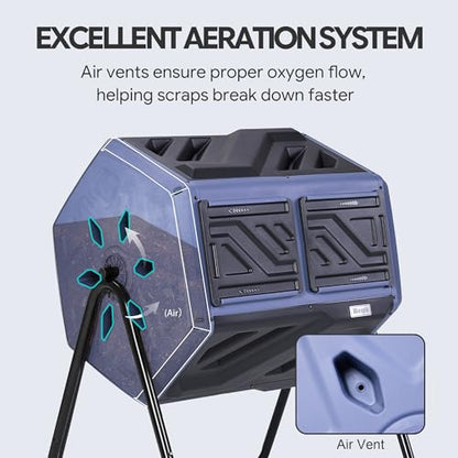 Werph 43 Gallon Outdoor Rotating Compost Bin, Dual Chamber, Purple & Black - color: Purple & Black