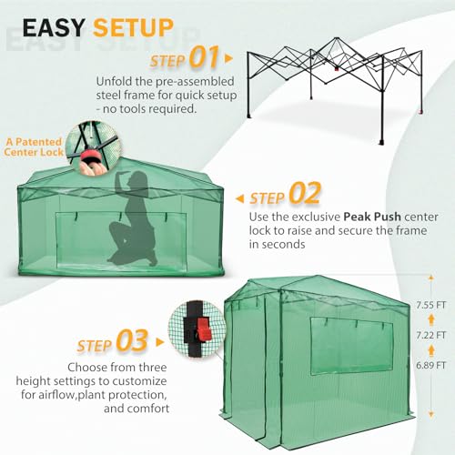 EAGLE PEAK 8x6 Easy Setup Pop Up Greenhouse, Clear/Green - color: Clear/Green, size: 8x6