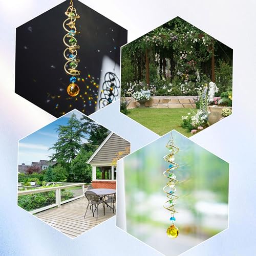 20.5in Yellow Crystal Gazing Ball Spiral Wind Spinner Suncatcher Decor - color: Gold With Yellow Ball Drop Prism