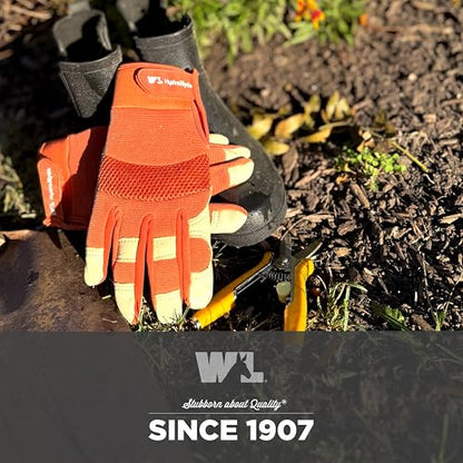Wells Lamont Women's HydraHyde Leather Hybrid Gloves - color: Green & Orange, size: Medium, style: 2-pack