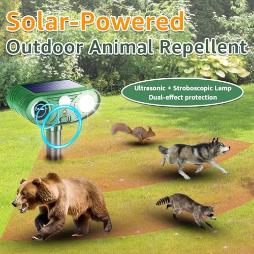 Solar Ultrasonic Animal Repellent Outdoor with Motion Sensor Strobe Light - color: 1PC white and Red lights flashing