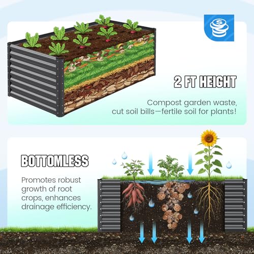 Quictent Galvanized Tall Raised Garden Bed 6x3x2 Ft - color: Dark Grey, size: 6x3x2 ft