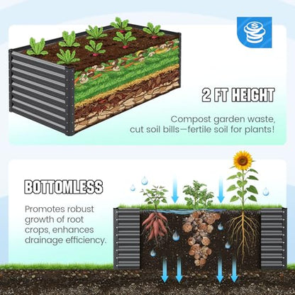 Quictent Galvanized Tall Raised Garden Bed 6x3x2 Ft - color: Dark Grey, size: 6x3x2 ft