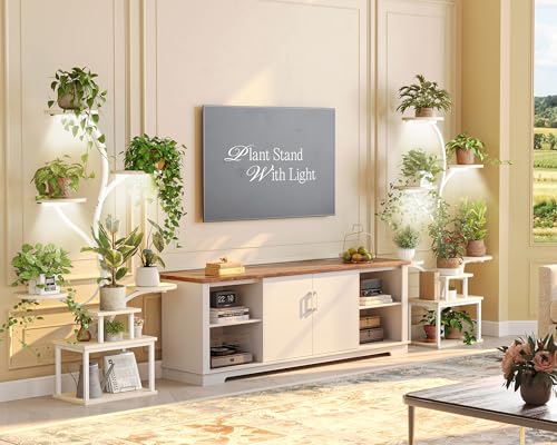 PRAISUN 51 Inch Plant Stand with Grow Lights, 8 Tiered Indoor Plant Shelf - color: White