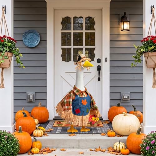 Fall Scarecrow Porch Goose Outfits Fits 23" Yard Outdoor Patio Goose Statue - color: Scarecrow