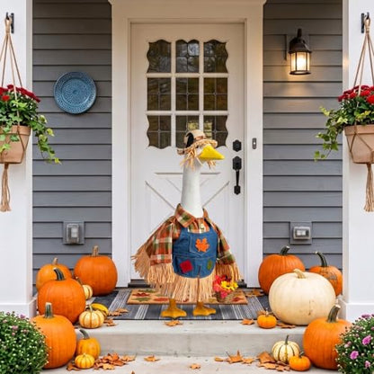 Fall Scarecrow Porch Goose Outfits Fits 23" Yard Outdoor Patio Goose Statue - color: Scarecrow
