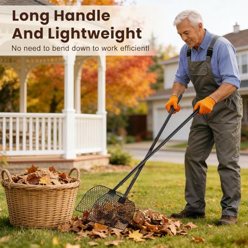 Leaf Grabber Rake with Long Handle, No Bending Leaf Picker Upper for Garden