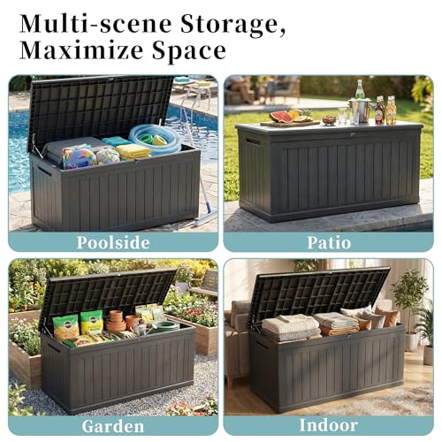 260 Gal Deck Box, Waterproof Outdoor Resin Storage Box,Lockable Storage Bin