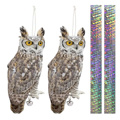 2PCS Reflective Owl Scarer Devices Plastic Owl Hanging Decoration Woodpecker Control Device with Reflective Tape for Garden Patio Pool - color: 2 Snow-White Owl
