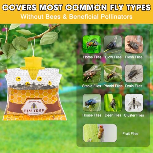 Disposable Hanging Fly Traps Outdoor Bags with Dissolvable Bait-10 Pack - size: 10 Packs