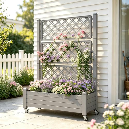 Fancyango Raised Garden Bed with Wheels 61.2" H -Gray - color: Gray, size: 61.2"H