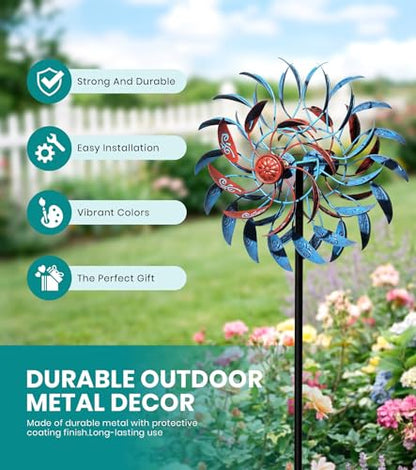4 Layer Wind Spinners Metal Vine Scroll Kinetic Garden Yard Art Decor - color: Vine