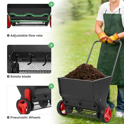 Lawn Drop Spreader W/Handle, 4 Wheels, Adjustable Rate Suitable for