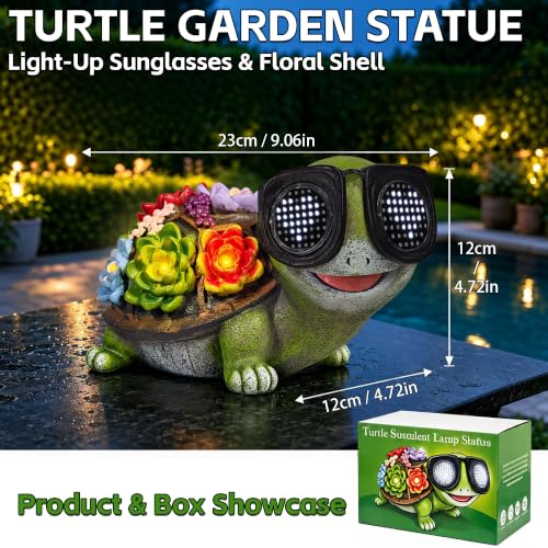 Solar Turtle Garden Statue with Heart-Shaped LED Sunglasses, Light Up - color: Green Turtle Statue
