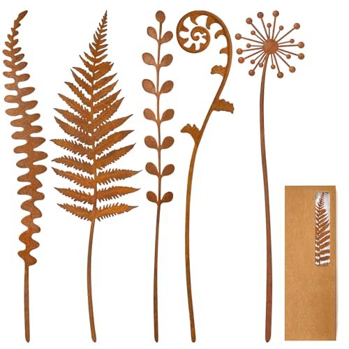 VIS'V Decorative Garden Stakes, Metal Fern Plant Yard Art Stakes, 5 Pcs