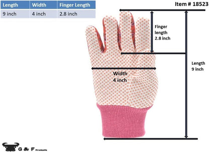 G & F Products G & F Women's Soft Cotton Jersey Gardening Gloves, Floral Print, PVC Dot Grip, Knit Wrist, Green, Red & Blue - style: 12 Pairs