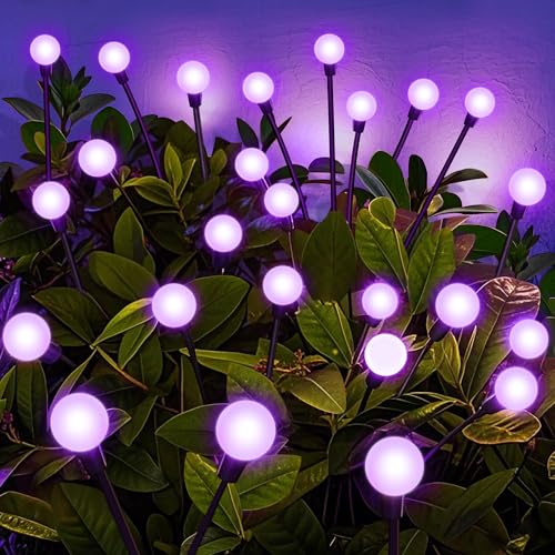Solar Garden Lights Outdoor Waterproof, Swaying Firefly Light, Garden Decor - color: Purple, size: 2 Pack