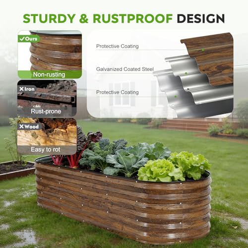 Galvanized Raised Garden Bed - 1PCS 6x2x1.4ft Metal Planter Box Brown - color: Brown, size: 6x2x1.4ft(1pcs)