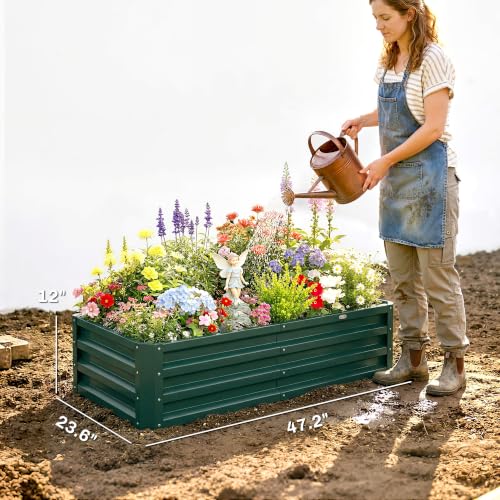 Outsunny 4' x 2' x 1' Galvanized Raised Garden Bed, Green - color: Green