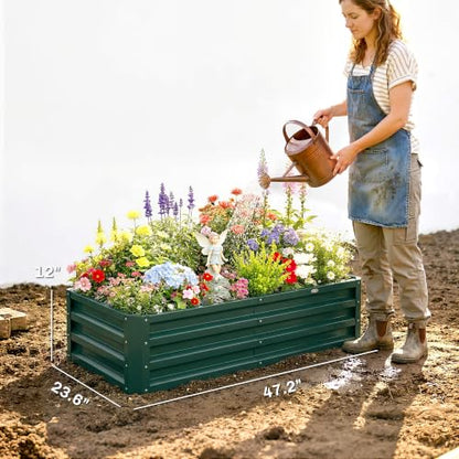 Outsunny 4' x 2' x 1' Galvanized Raised Garden Bed, Green - color: Green