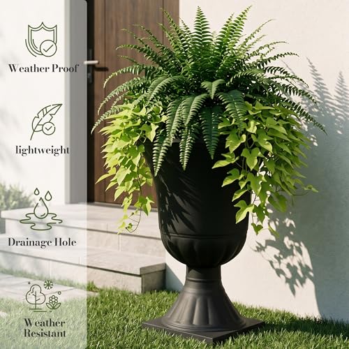 Worth 22'' Tall Urn Planters for Outdoor Plants Set of 2, Large Flower Pots - color: Black
