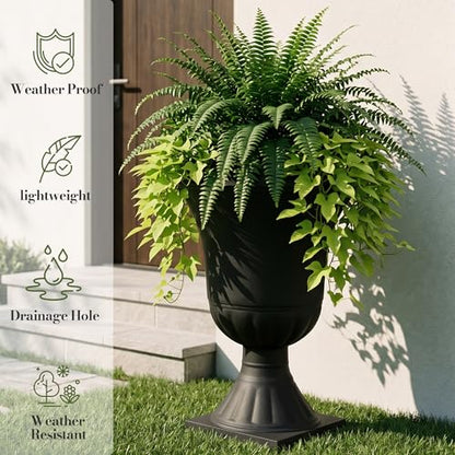 Worth 22'' Tall Urn Planters for Outdoor Plants Set of 2, Large Flower Pots - color: Black