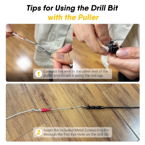 72" Flexible Installer Drill Bit for Pulling Wires in Walls, Ceilings, and Sidewalks, 9/16" Auger with Screw Point & Fish Eye, 3/16" 3-Flat Shank for Wood & Conduits, with Wire Puller & Storage Tube - size: 72in L