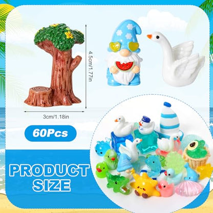 60 Pcs Summer Mini Resin Figurines Tiny Resin Ducks Figures - color: Blue