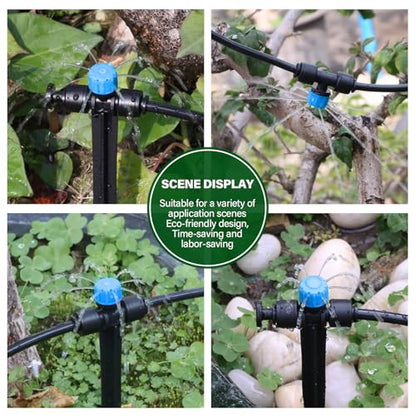 Kalolary 30Pcs Push-to-Fit Drip Irrigation Emitters for 1/4 inch Tubing - size: 1/4” Push-to-Connect Tee- Stream- 30P Blue