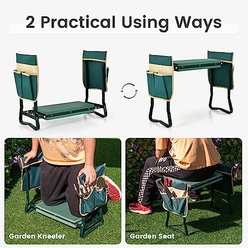 Garden Kneeler and Seat, Folding Heavy-Duty Garden Stool with Removable Tool Bags, Portable Gardening Bench for Gardening, Fishing, Seniors, Women, Men