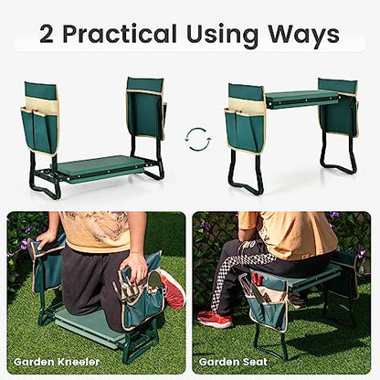 Garden Kneeler and Seat, Folding Heavy-Duty Garden Stool with Removable Tool Bags, Portable Gardening Bench for Gardening, Fishing, Seniors, Women, Men