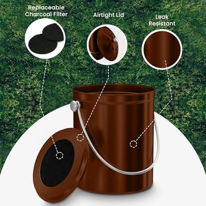Utopia Kitchen Countertop Compost Bin 1.3 Gallon, Stainless Steel, Copper - color: Copper, size: 1.3 Gallon (Pack of 1)