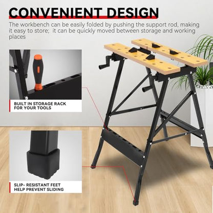Auto Dynasty Folding Workbench w/Vise, 8-12" Adjustable Width, Portable