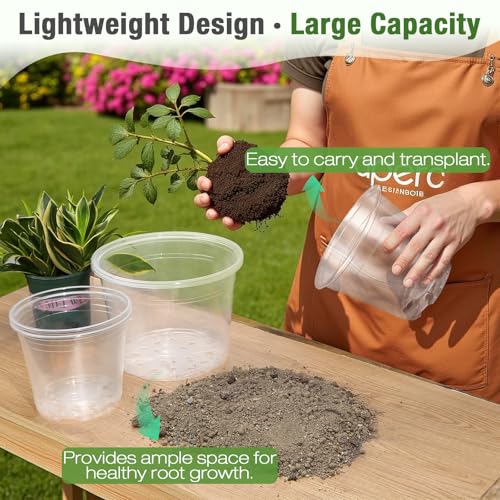 8 Inch Large Clear Nursery Pots with Drainage, 10 Pack Plastic Pots for Plants, Clear Plant Seedling Pots for Indoor & Outdoor Gardening (8 inch) - size: 8 inch