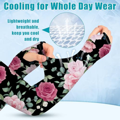 Gardening Sleeves for Women UV Sun Protection with Thumb Hole Anti-Scratch - color: Black Rose