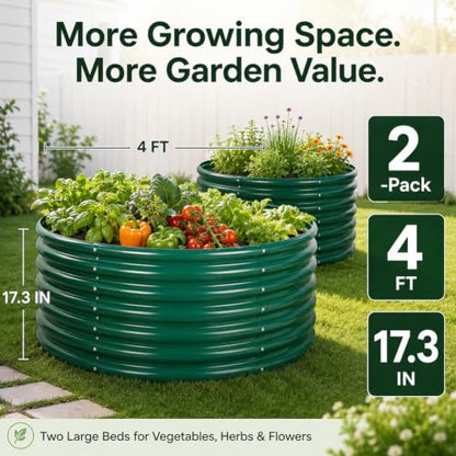17" Tall 4FT Round Raised Garden Bed, 2 Pack Galvanized Raised Box, Green - color: Green, size: 4×4×1.5 Ft
