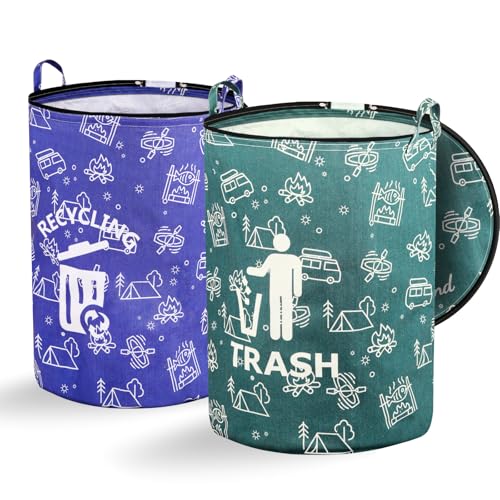 30 Gallon Collapsible Trash Can for RV Camping, Zip Lid，2Pcs - color: Green and Blue