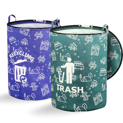 30 Gallon Collapsible Trash Can for RV Camping, Zip Lid，2Pcs - color: Green and Blue